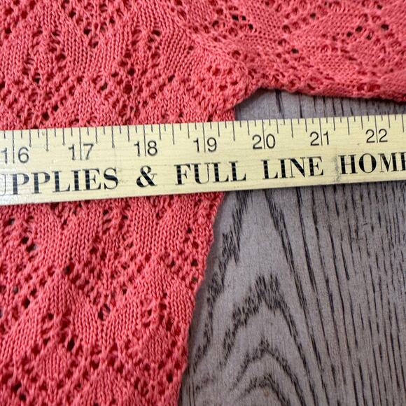Talbots Mercerized Cotton Lace Look Sweater Peach Orange Medium - Picture 6 of 8